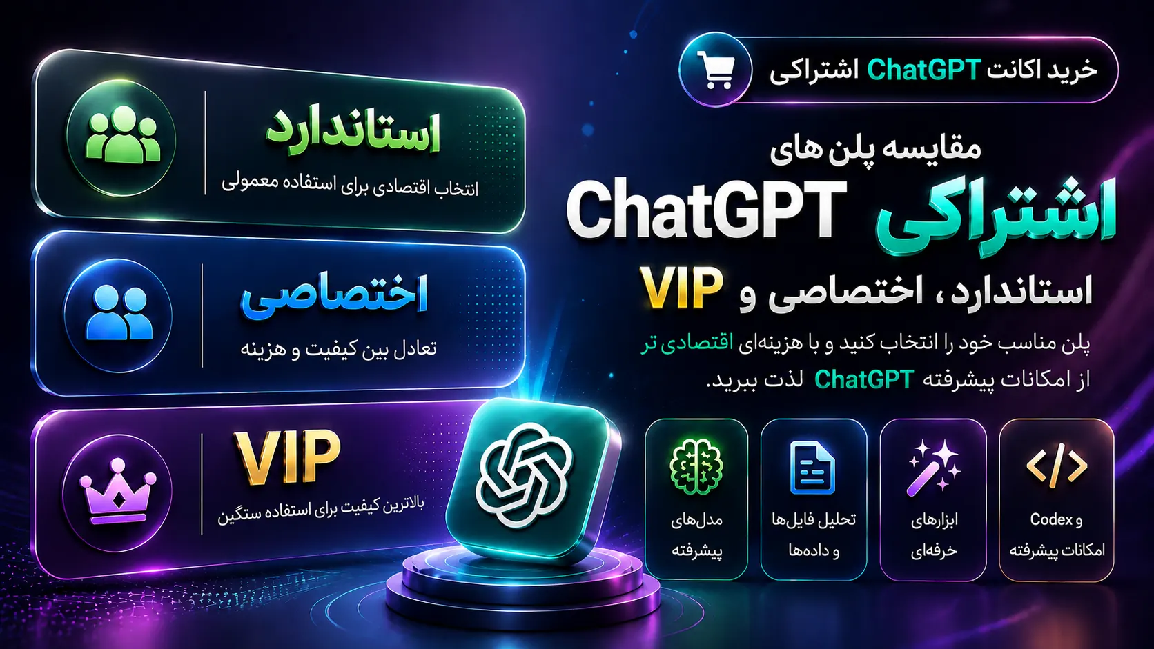 مقایسه پلنهای اکانت اشتراکی ChatGPT استاندارد، اختصاصی و VIP