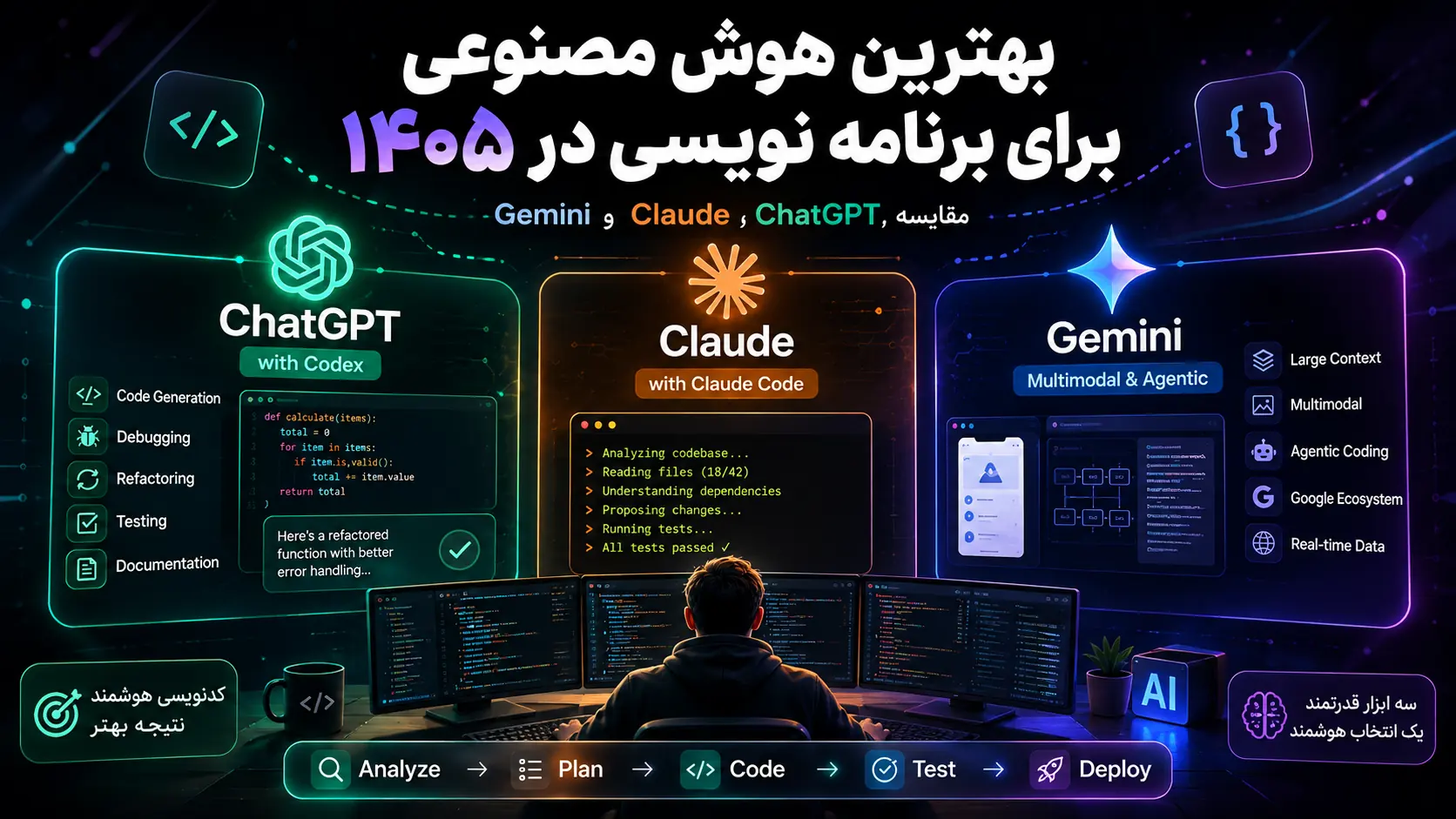 مقایسه ChatGPT، Claude و Gemini؛ بهترین هوش مصنوعی برای برنامه نویسی در ۱۴۰۵
