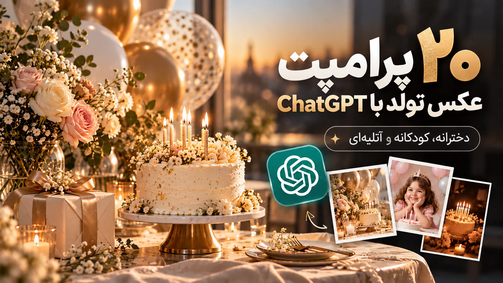 ۲۰ پرامپت عکس تولد با ChatGPT؛ دخترانه، کودکانه و آتلیهای